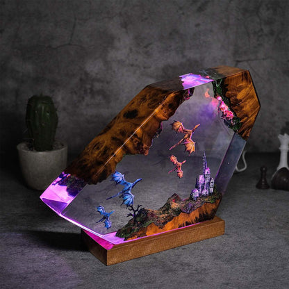 Handmade Resin Lamp with Dragon Castle Design